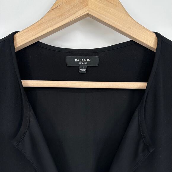 Aritzia Babaton 100% Silk Skipper Dress Split V-Neck Long Sleeve Mini Black - Picture 5 of 11